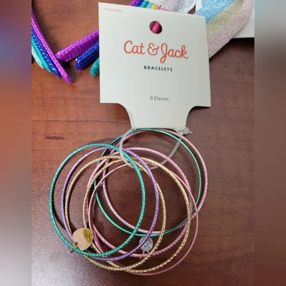 Cat & Jack Multicolor Headbands, Bow Hair Clips Set And Bracelet Set Nwt - Picture 2 of 4